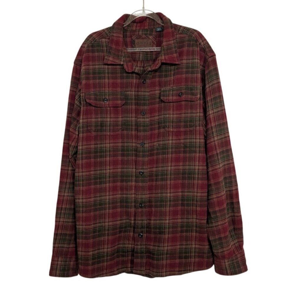Orvis Plaid Heavyweight Big Bear Shirt Mens Size XL Red Cotton Flannel Shacket
